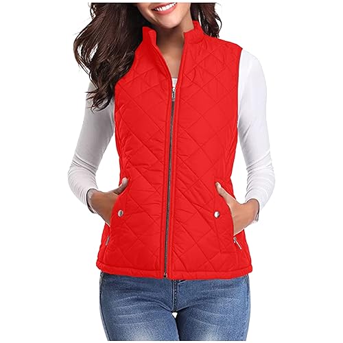 Weste Damen Leichte Steppweste Steppjacke Westen Ärmellos Jacke Winterjacke Kurz Vest Gilet Rot M von Generisch
