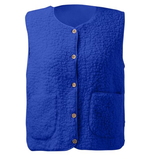 Weste Damen Teddyfleece Jacke Damen Teddy Fleecejacke Kurz Teddy Weste Damen Plüschweste Winter Übergangsjacke Leicht Ärmellos Westen Warm Winterjacke mit Knöpfen Elegant Einfarbig Teddyweste Outdoor von Generisch
