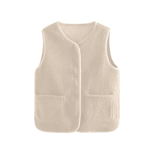 Weste Damen Teddyfleece Jacke Damen Teddy Fleecejacke Kurz Teddy Weste Damen Plüschweste Winter Übergangsjacke Leicht Ärmellos Westen Warm Winterjacke mit Knöpfen Elegant Einfarbig Teddyweste Outdoor von Generisch
