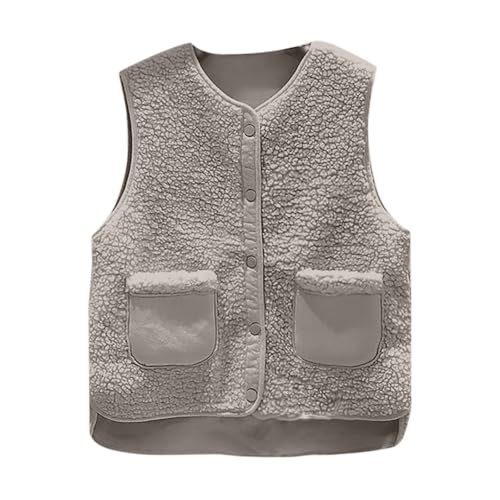 Weste Damen Teddyfleece Jacke Damen Teddy Fleecejacke Kurz Teddy Weste Damen Plüschweste Winter Übergangsjacke Leicht Ärmellos Westen Warm Winterjacke mit Knöpfen Elegant Einfarbig Teddyweste Outdoor von Generisch