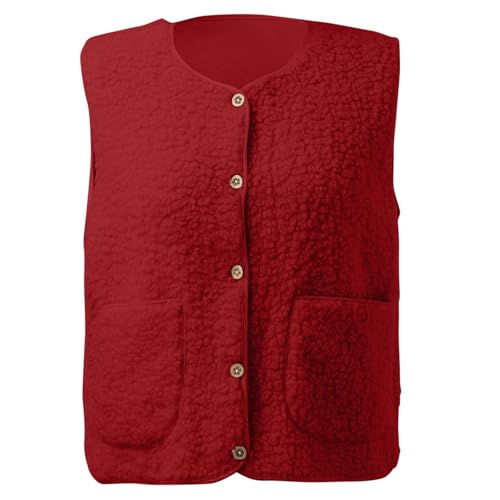 Weste Damen Teddyfleece Jacke Damen Teddy Fleecejacke Kurz Teddy Weste Damen Plüschweste Winter Übergangsjacke Leicht Ärmellos Westen Warm Winterjacke mit Knöpfen Elegant Einfarbig Teddyweste Outdoor von Generisch