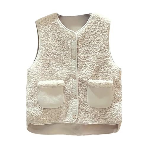 Weste Damen Teddyfleece Jacke Damen Teddy Fleecejacke Kurz Teddy Weste Damen Plüschweste Winter Übergangsjacke Leicht Ärmellos Westen Warm Winterjacke mit Knöpfen Elegant Einfarbig Teddyweste Outdoor von Generisch