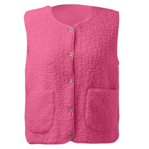 Weste Damen Teddyfleece Jacke Damen Teddy Fleecejacke Kurz Teddy Weste Damen Plüschweste Winter Übergangsjacke Leicht Ärmellos Westen Warm Winterjacke mit Knöpfen Elegant Einfarbig Teddyweste Outdoor von Generisch