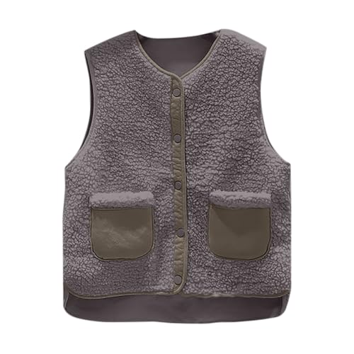 Weste Damen Teddyfleece Jacke Damen Teddy Fleecejacke Kurz Teddy Weste Damen Plüschweste Winter Übergangsjacke Leicht Ärmellos Westen Warm Winterjacke mit Knöpfen Elegant Einfarbig Teddyweste Outdoor von Generisch