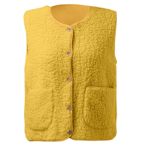 Weste Damen Teddyfleece Jacke Damen Teddy Fleecejacke Kurz Teddy Weste Damen Plüschweste Winter Übergangsjacke Leicht Ärmellos Westen Warm Winterjacke mit Knöpfen Elegant Einfarbig Teddyweste Outdoor von Generisch