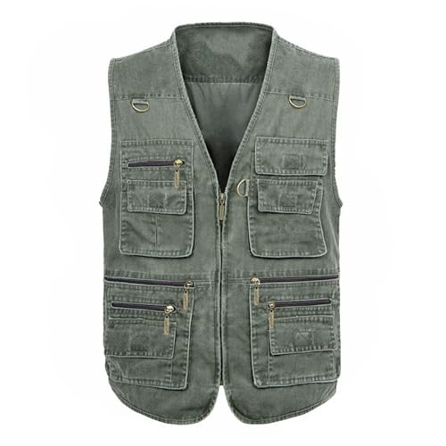 Weste Herren Einfarbig Arbeitsweste Ärmellose Jacke mit Multi Taschen Leichte Anglerweste Full Zip Cargo Jeansweste V-Ausschnitt Übergangsweste Werkzeugweste für Outdoor-Enthusiaste Plus Siz von Generisch