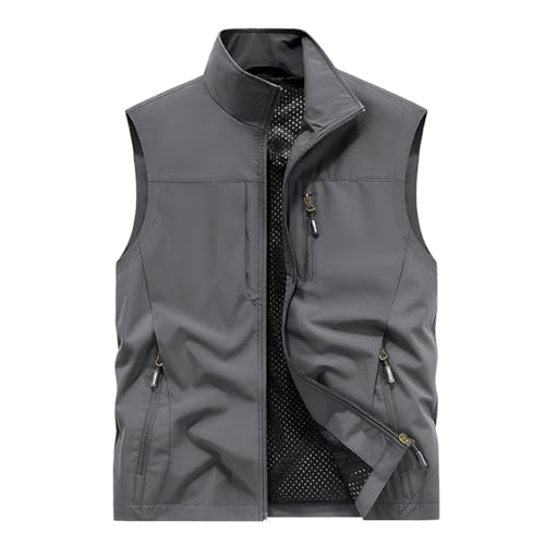 Weste Herren Outdoor mit Vielen Taschen Ärmellose Arbeitsweste Leicht Atmungsaktiv Ärmellose Jacke Jagd Fotografie Camping Sommer Multifunktionsweste Nylon Angeln Weste (Grey, XXXXXL) von Generisch