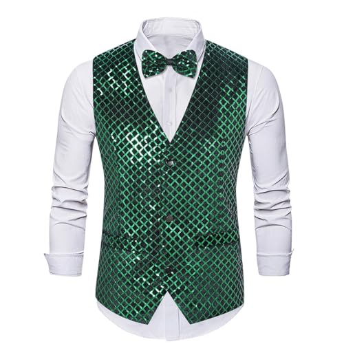 Weste Herren Paillettenweste Modisch Glitzer Anzugweste Wird Mit Fliege Geliefert Bunte Reflektierende Weste Mesh-Pailletten Weste Discokugel-Kostüm Für Partys, Konzerte, Tänze von Generisch