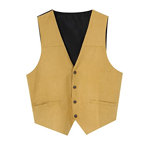 Weste Herren Wildleder Anzug - Lederweste Männer Braun Mittelalter Casual Vintage Western Cowboyweste Ärmellos Jacke Slim Fit Truckerweste Freizeitweste Leder Braun Biker Kutte Herrenwesten von Generisch