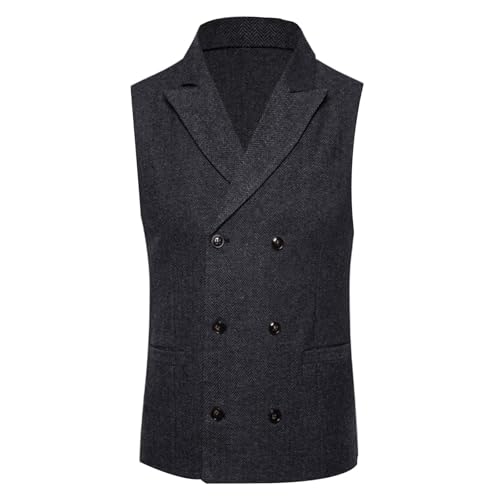 Westen für Herren Vintage Slim Fit Anzugweste Zweireihige Weste Jacke mit Reverskragen Strickwesten für Hochzeit Party Klassisch Mode Bequeme Herrenwesten Schwarz, dunkelgrau, L von Generisch