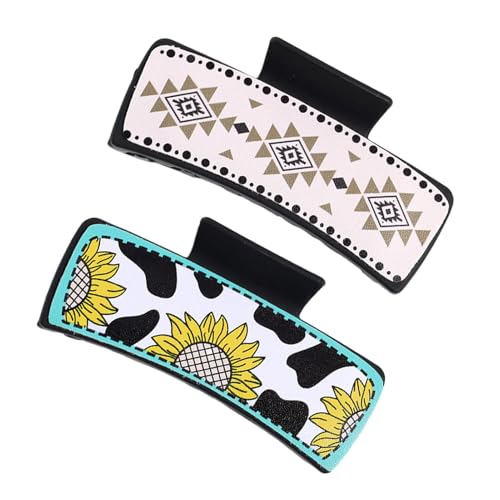Western Haarklammern Aus Leder, 2 Stück Quadratische Klammern Im Western Cowboy Stil, Ästhetische Haar Accessoires Große Haarklammern, Haarklammern Mit Western Print Für Frauen Dickes Langes Haar von Generisch