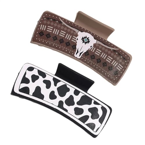 Western Haarklammern Aus Leder, 2 Stück Quadratische Klammern Im Western Cowboy Stil, Ästhetische Haar Accessoires Große Haarklammern, Haarklammern Mit Western Print Für Frauen Dickes Langes Haar von Generisch