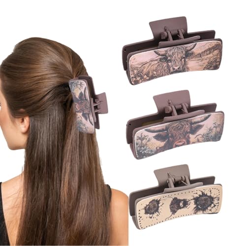 Western-Haarspangen Für Frauen,Western-Krallenklammern - Western-Klauenklammern Aus PU-Leder Für Damen, 3 X - Dickes, Dünnes Haar-Accessoire, Ästhetisches Cowgirl-Zubehör, Haarspangen Mit Starkem Halt von Generisch