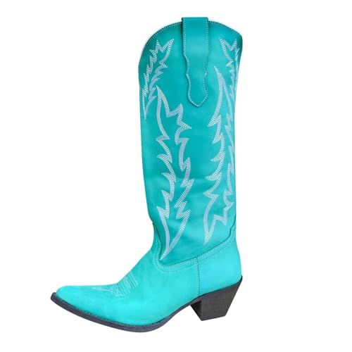 Western Reitstiefel Damen, Cowboystiefel Damen Mittel Hoch Westernstiefel Mit Blockabsatz Damenstiefel Spitze Winterstiefel Vintage Wanderstiefel Große Größe Chelsea Boots Trachtenstiefel von Generisch
