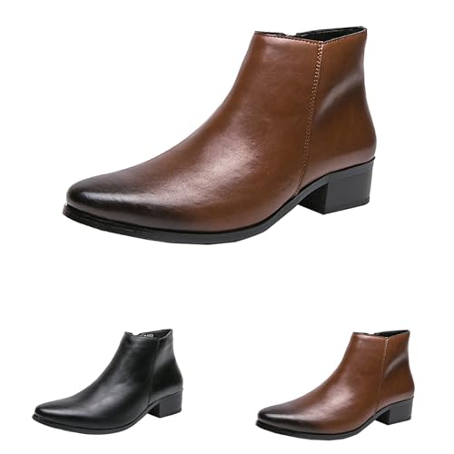 Western Stiefeletten Herren Leder Pu, Outdoor Stiefel Herren Wasserdicht Bootsschuhe Chelsea Boots Trekkingschuhe Ohne Schnürsenkel Freizeitschuhe Vegan Arbeitsschuhe rutschfeste Desert Boot von Generisch