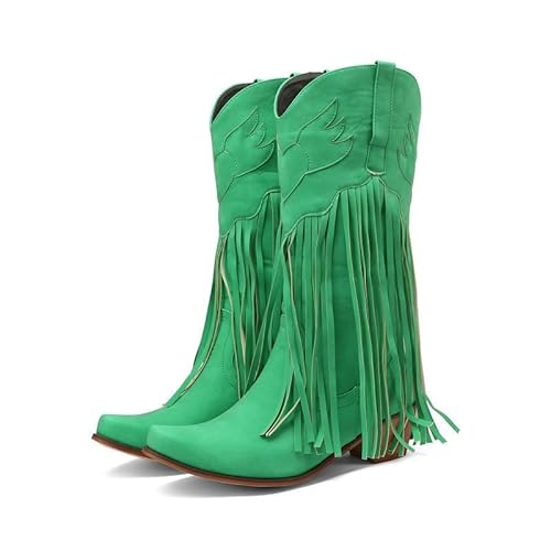 Westernstiefel, Cowboystiefel Damen Hoch Stiefel Mit Fransen Westernstiefel Elegant Und Bequem Western Stiefeletten Mit Absatz Cowboy Stiefel Cowboyboots Herbst Winter Boots Reitstiefel Gothic 41 von Generisch