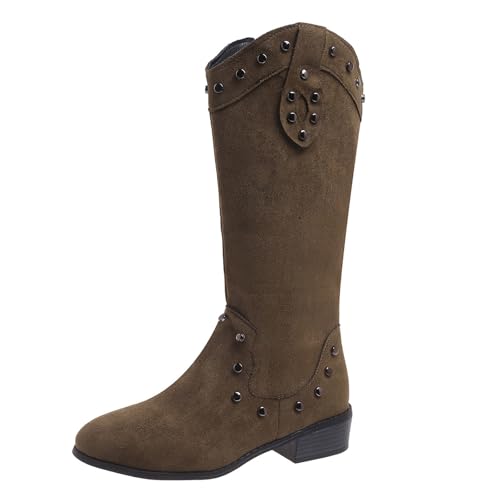 Westernstiefel Damen, Cowboystiefel Damen Mittel Hoch Halbstiefel Vintage Reitstiefel Schlupfstiefel Casual Wanderstiefel Cowgirl Stiefel Mittelalter Damenstiefel Blockabsatz Trachtenstiefel von Generisch