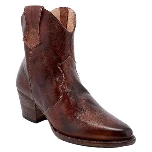 Westernstiefel Stiefeletten Damen Wildleder Sommerstiefeletten Elegant Outdoor Weitschaft Halbstiefel Schlupfschuhe Retro-Stil Breite Weit Reißverschluss Stiefeletten Damen Reiten Cow Boy Boots von Generisch