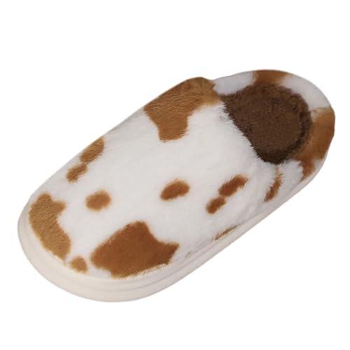 Wetterfeste Schuhe Damen Paare Männer Frauen Slip On Pelzigen Flache Hause Winter Runde Zehe Halten Warme Drucke Hausschuhe Schuhe S Schuhe Damen Sandalen (Brown, 39) von Generisch
