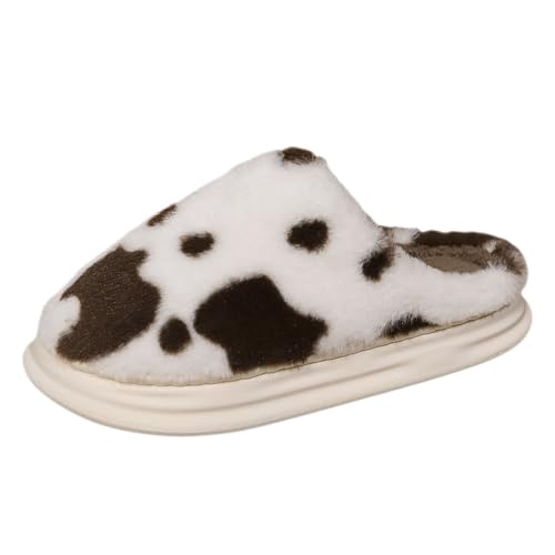Wetterfeste Schuhe Damen Paare Männer Frauen Slip On Pelzigen Flache Hause Winter Runde Zehe Halten Warme Drucke Hausschuhe Schuhe S Schuhe Damen Sandalen (Coffee, 45) von Generisch