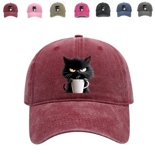 Wild, Aber Modisch – Grumpy Cat Coffee Hat, Verstellbare Baseballkappe Aus Baumwolle FüR Katzenliebhaber, Snapback-Trucker-MüTze FüR MäNner Und Frauen, Lustiger Low-Profile-Vintage-Stil (#1) von Generisch
