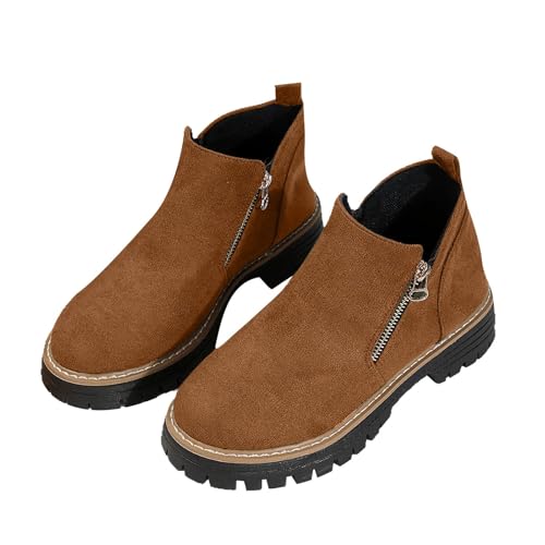 Wildleder Schuhe Damen Flach - Stiefeletten Damen Mit Absatz Plateau Blockabsatz Ankle Boots Pumps Schuhe Zwiegenäht Mokassins Chelsea Boots Rutschfest Niederung Stiefel Kurzschaft Knöchel Stiefel von Generisch