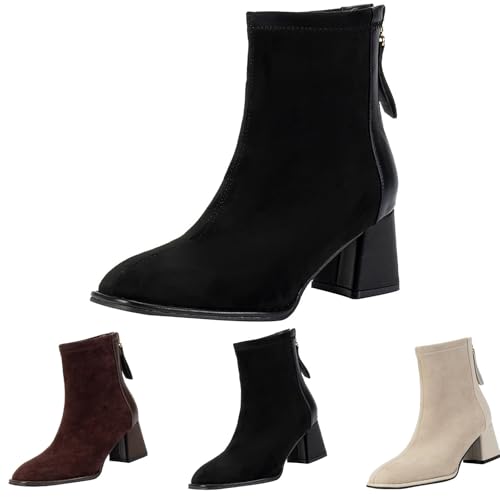 Wildleder Stiefeletten Damen Elegant - Chelsea Boots Damen Absatz Mit Reißverschluss Schlupfschuhe Business Ankle Boots Texani-Stiefel Einfarbige Spitzenstiefel Zwiegenäht Halbstiefel Freizeitschuhe von Generisch