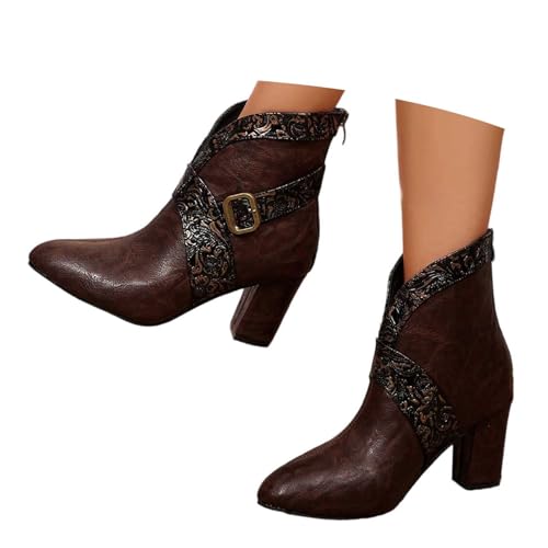Wildleder Stiefeletten Damen Retro Chelsea Kurz Stiefel Leder-Ankle Boots Spitzschuh Ankle Boots mit Riemen & Schnallen Damenschuhe Schnürstiefelette Worker Boot von Generisch