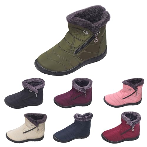 Wildleder Stiefeletten Damen Winterstiefel Damen Winter Fleece Gefüttert Dicke Schneestiefel Ankle Boots Stiefeletten Bequem Wasserdicht rutschfest Breite Herbst Schuhe von Generisch