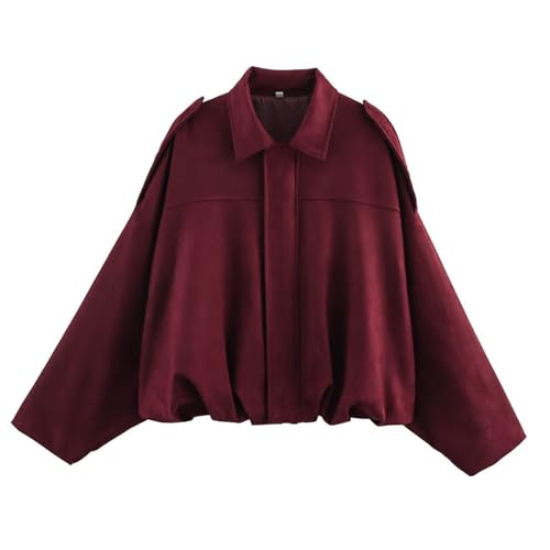 Wildlederjacke Damen Bomberjacke Kurz Oversized mit Fleece-Futter Warme lässiger Revers mit Zip Lange Ärmel Pilotenmantel Übergröße Lederjacke Übergangsjacke Herbstjacke Y2K Streetwear Oberbekleidung von Generisch