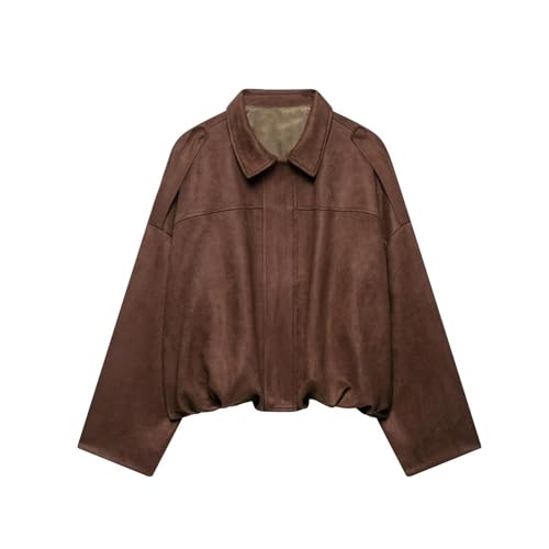 Wildlederjacke Damen Kurz Bomberjacke Oversized Lederjacke Herbst Übergangsjacke Mantel mit Reißverschluss Herbstjacke Blouson Jacke Winterjacke Streetwear von Generisch