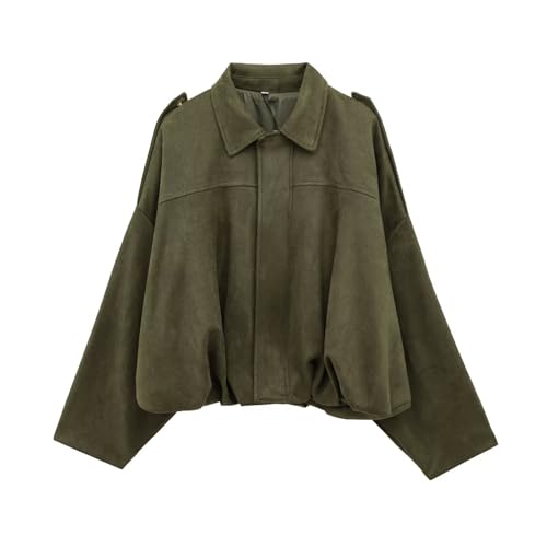 Wildlederjacke Damen Kurz Bomberjacke Oversized Lederjacke Herbst Übergangsjacke Mantel mit Reißverschluss Herbstjacke Blouson Jacke Winterjacke Streetwear von Generisch