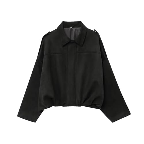 Wildlederjacke Damen Kurz Bomberjacke Oversized Lederjacke Herbst Übergangsjacke Mantel mit Reißverschluss Herbstjacke Blouson Jacke Winterjacke Streetwear von Generisch