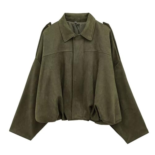 Wildlederjacke Damen Kurz Bomberjacke Weich Suede Jacket Warme Futter Kunstwildleder Kurze Lederjacke Komfortabel Pilotenjacke Übergangsjacke mit Locker Fledermausärmel Für herbst Streetwear von Generisch