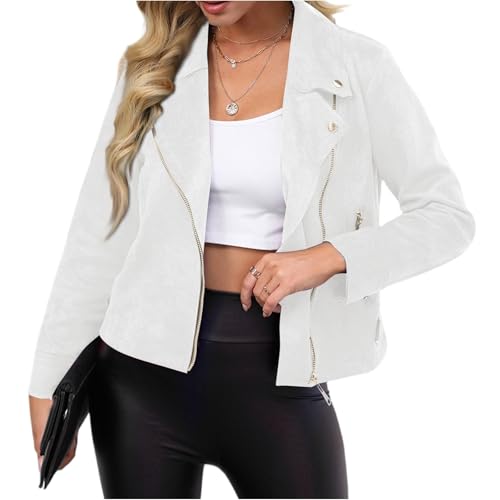 Wildlederjacke Kunstleder Bikerjacke Motorradjacke Wildlederjacke Damen Übergangsjacke Bomberjacke Dünne übergangsjacken College Jacke Frühling Suede Jacket Sportlich Elegante Jacke Rockiges Outfit von Generisch