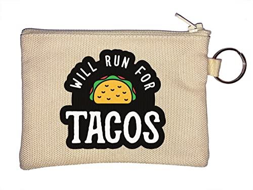 Will Run for Tacos Funny Logo Schlüsselanhänger Münzbörse Beige von Generisch
