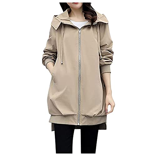 Windjacke Damen Leicht Mit Kapuze - Sweatjacke Damen Oversized Mit Reißverschluss Laufjacke Große Größen Kapuzenjacke Mit Kordelzug Übergangsjacke Einfarbig Oberbekleidung Stanzjacke Outdoorjacke von Generisch