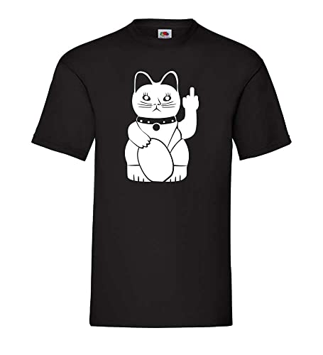 Winkekatze mit Mittelfinger Männer T-Shirt Schwarz 3XL von shirt84