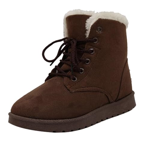Winter Boots Women Bequem Fleece Gefüttert Stiefeletten Winter Dicke Rutschfest Schnürstiefel Freizeit Breite Fuße Winterstiefel Outdoor Kurz Thermo Kurzstiefel Lace up Ankle Boots Kaffee 37 von Generisch