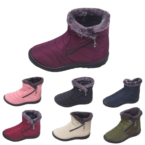 Winter Boots Women Winterstiefel Damen Winter Fleece Gefüttert Dicke Schneestiefel Ankle Boots Stiefeletten Bequem Wasserdicht rutschfest Breite Winterschuhe Damen Wasserdicht von Generisch