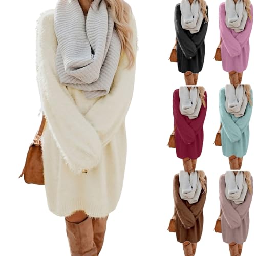 Winter Dresses For Women, Strickkleid Damen Winter - Longpullover Lang Strick Winterkleid Oversize Lässig Pulloverkleid Strickpullover Herbstkleid Damenkleider Dress Knielang Pulli Langarm Wollkleid von Generisch