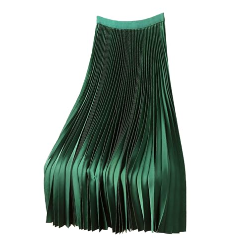Winter Einfarbig Rock Lang Damen Elegant Satin Faltenrock Premium Vielseitiger Elastisch Taille Röck In Übergröße Mädchen Bequem Plisseerock High Waist Damenrock Lässig Röcke Große Größe (Green, M) von Generisch