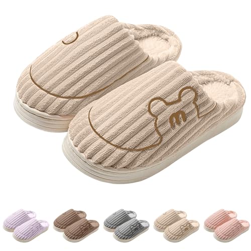 Winter Filzpantoffeln Damen Geschlossen rutschfest Hausschuhe Damen Plüsch Pantoletten Weiche Leicht Warm Slippers Flauschig Filzhausschuhe Flache Bequeme Hauspatschen Unisex Hauspantoffeln von Generisch
