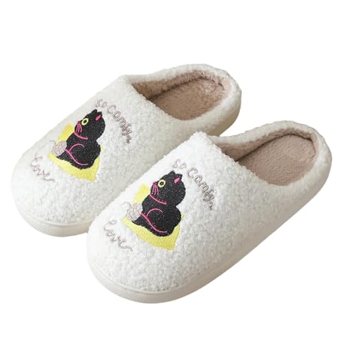 Winter Hausschuhe Damen Plüsch Katzen Printed Pantoffeln Flauschig Weiche Filzpantoffeln Warm rutschfest Winterhausschuhe Geschlossen Unisex Slippers Geschlossen Kuschelig Hausschlappen von Generisch