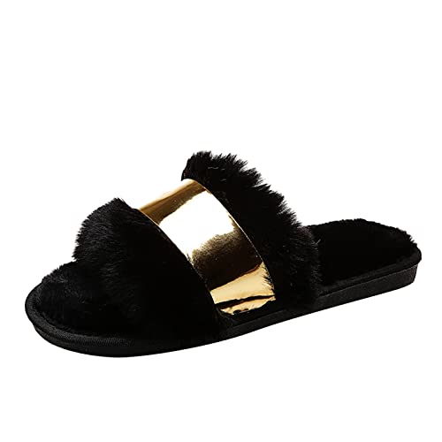 Winter Hausschuhe Flache Damenschuhe Atmungsaktiv Mode Intdoor Verziert Casual Damen Slipper Affe Hausschuhe für Frauen, Schwarz , 39 EU von Generisch
