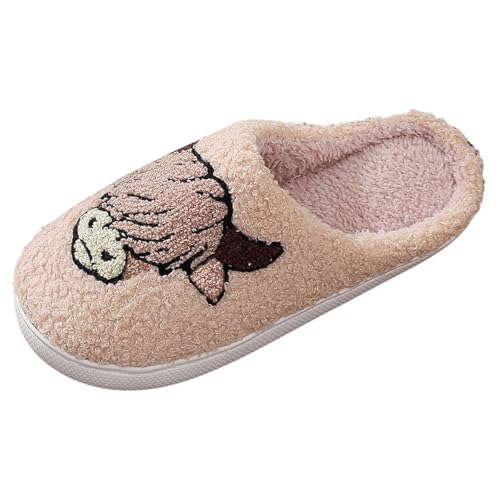 Winter Hausschuhe für Frauen süße Kuh Muster Cartoon gepolsterte Slipper großes Format warme Bequeme Schuhe (Khaki, 45) von Generisch