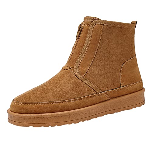 Winter Herren Vintage Lederstiefel rutschfest Boden Rutschfester Wasserdichter Reißverschluss Für Warm Und Bequem Herren Winterschuhe Winterstiefel Warm Gefüttert (Yellow, 42) von Generisch