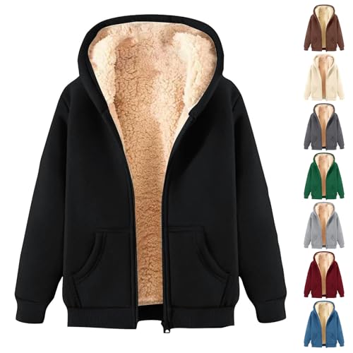 Winter Jacke Damen Jacke Mit Teddyfutter Hoodie Winterjacke Sweatjacke Sweatshirt Warm Fleece Winter Herbst Kapuzenpullover Kapuzenjacke Gefüttert Fleecejacke Kunstfell Mantel von Generisch
