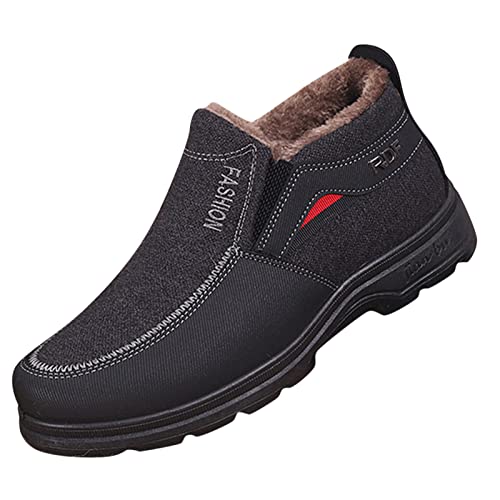 Winter-Ready Herren Schneeschuhe Warme Winterstiefel Pelzfutter Wasserdicht Slip On Outdoor Warme Stiefeletten Fleece Gefüttert Rutschfest Komfort Mit Easy Slip On Stil Für Ältere Gehen, Schwarz , 40 von Generisch