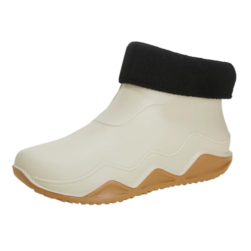 Winter-Regenstiefel für Damen, mit Fleece gefüttert, rutschfeste Sohle, Stiefel, kurze Gummistiefel, leichte Outdoor-warme Schuhe, wasserdichte Regenstiefel mit herausnehmbarem Futter, beige, 39.5 EU von Generisch